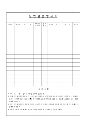 운반물품명세서-